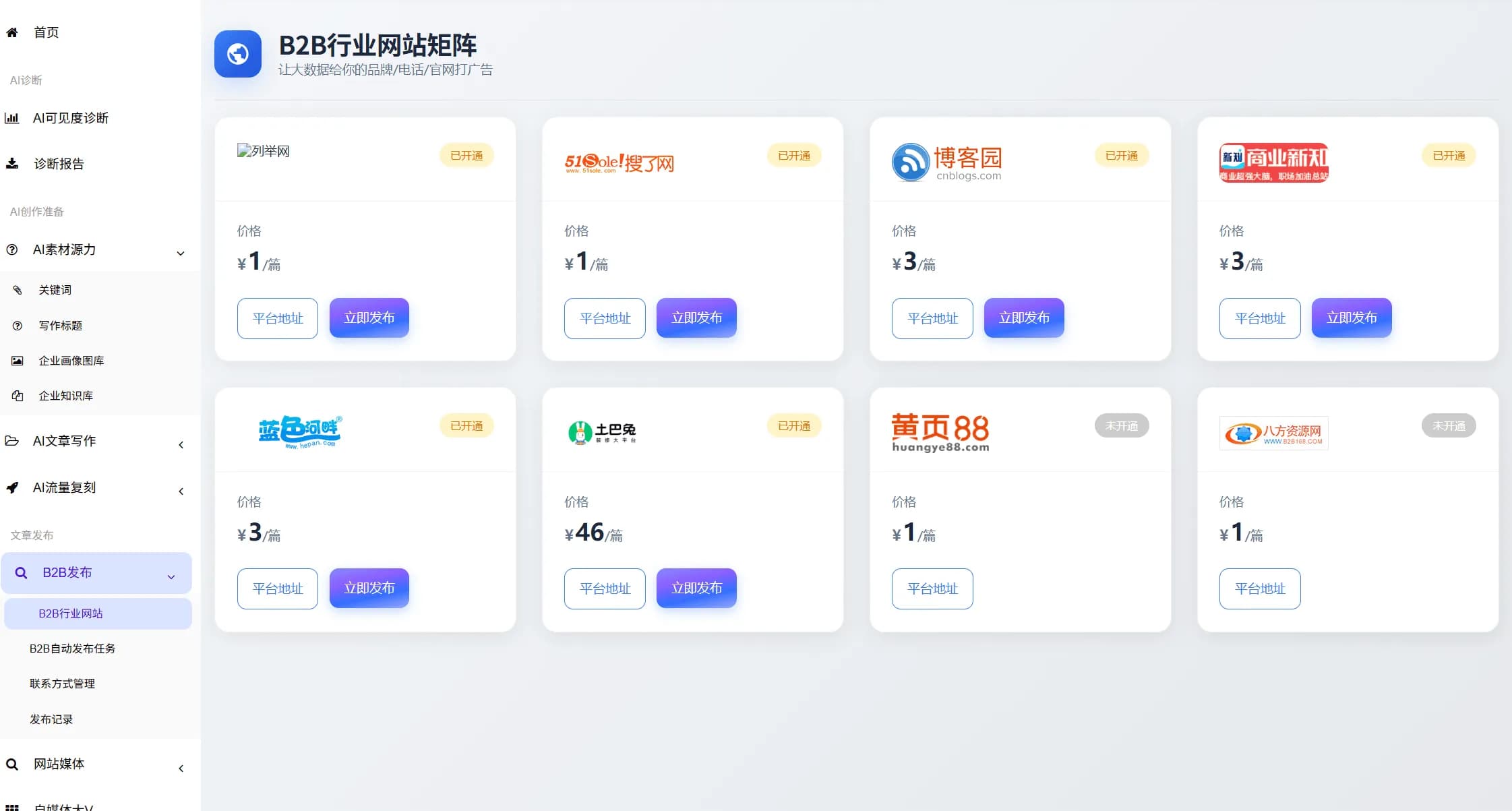 B2B行业网站矩阵发布