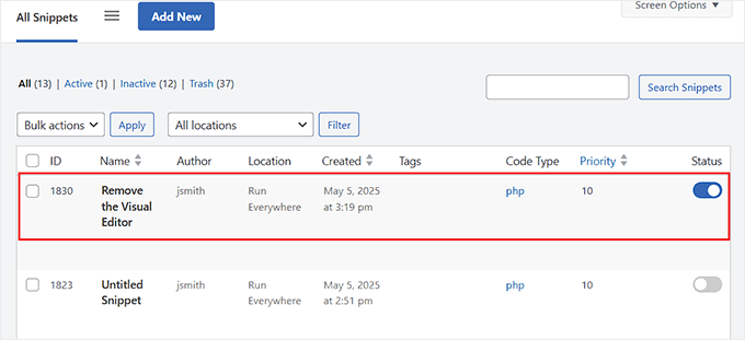 Deactivate the snippet that disables the visual editor Deactivate the snippet that disables the visual editor