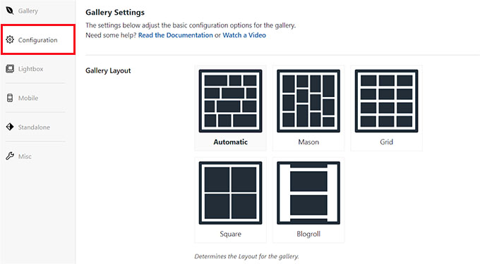 Configure gallery layout Configure gallery layout