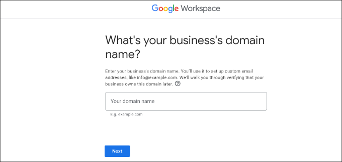 Enter your business domain name Enter your business domain name