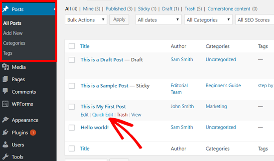 Quick Edit WordPress Post Quick Edit WordPress Post
