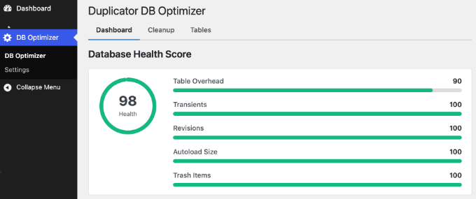 Viewing DB Optimizer Health Score Viewing DB Optimizer Health Score