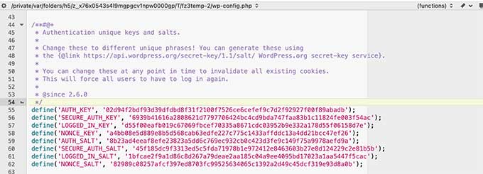 WordPress 配置文件中的安全密钥
