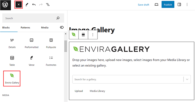 Add Envira Gallery block