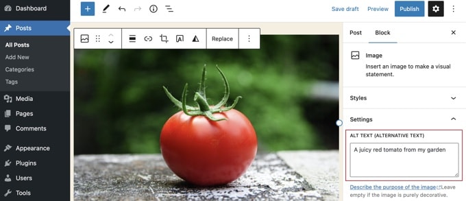 在 WordPress 区块编辑器中添加 alt 文本