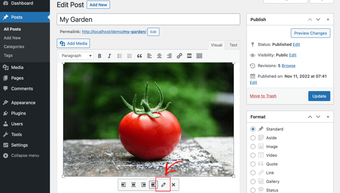 在 WordPress 经典编辑器中编辑图片