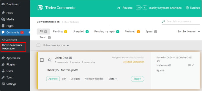 Thrive Comments 审核页面