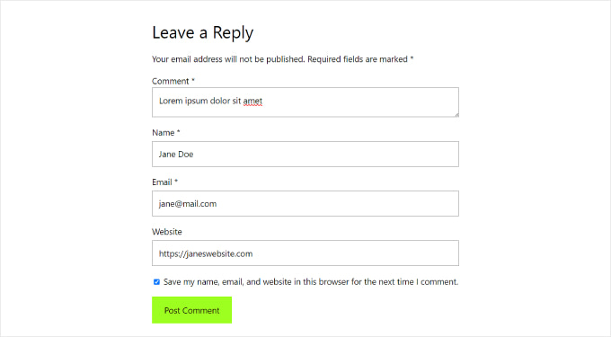 WordPress 评论表单示例 WordPress 评论表单示例