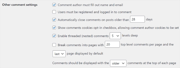 WordPress 的其他评论设置 WordPress 的其他评论设置