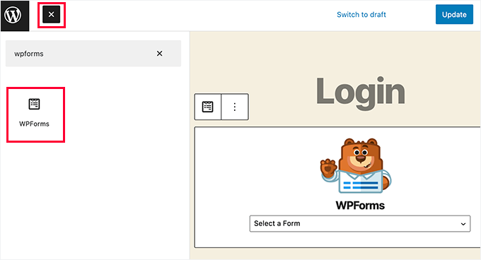 添加 WPForms 块 添加 WPForms 块