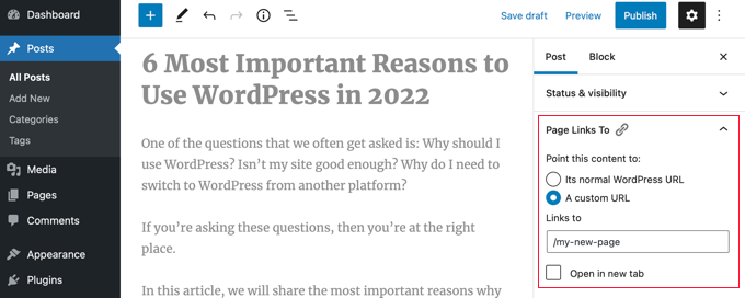 WordPress 编辑器中的 Page Links To WordPress 编辑器中的 Page Links To