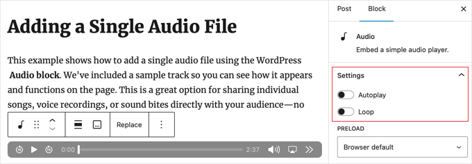 WordPress 音频区块设置 WordPress 音频区块设置