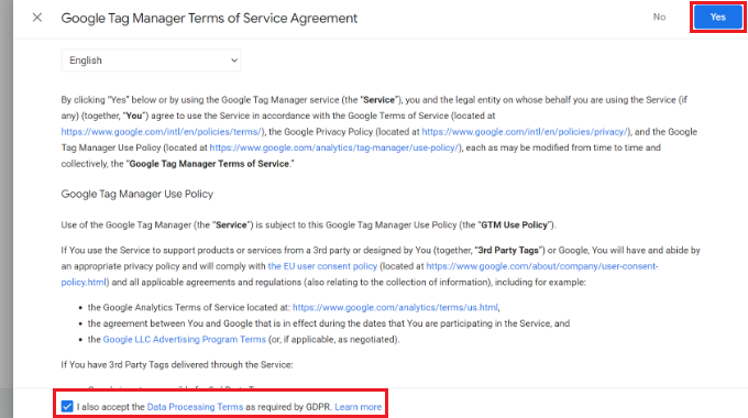 接受 Tag Manager 服务条款 接受 tag manager 服务条款