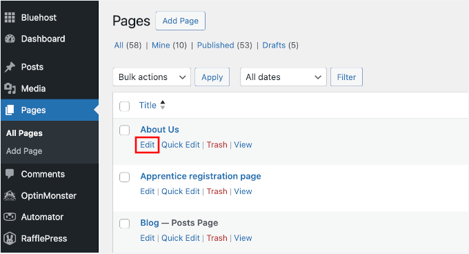 编辑 WordPress 页面