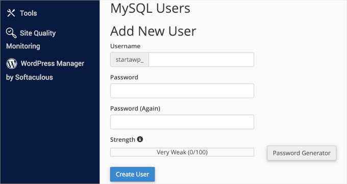 添加新 MySQL 用户