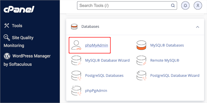 从 cPanel 启动 phpMyAdmin