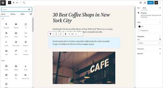 WordPress 添加新页面的界面截图