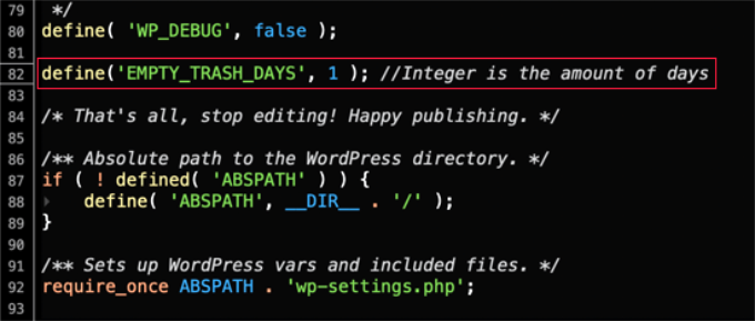 在 wpconfig 中添加自动清空垃圾箱代码