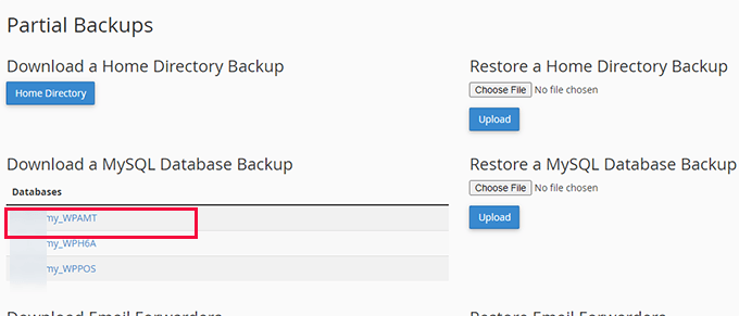 下载 cPanel 数据库备份