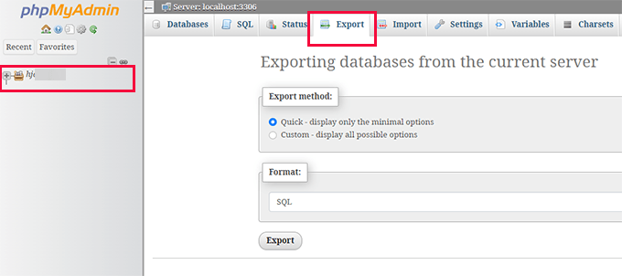 phpMyAdmin 导出数据库