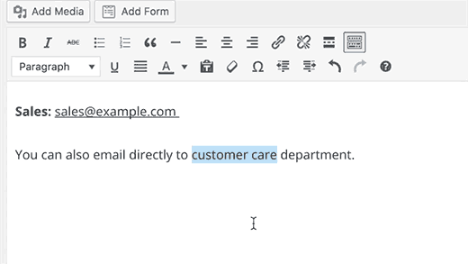 将电子邮件链接添加到任意文本 Adding email link to any text in WordPress