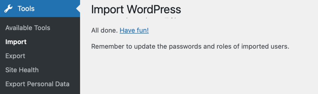 WordPress 导入完成