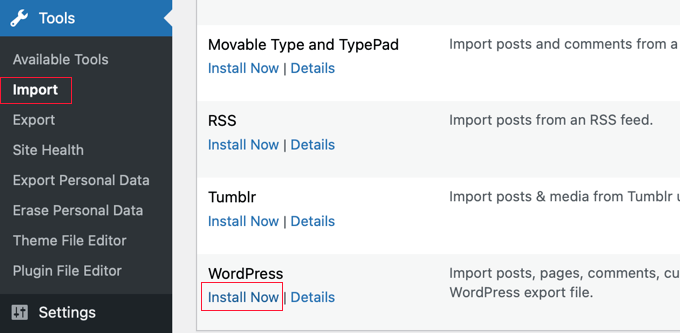 安装 WordPress 导入器 安装 WordPress 导入器