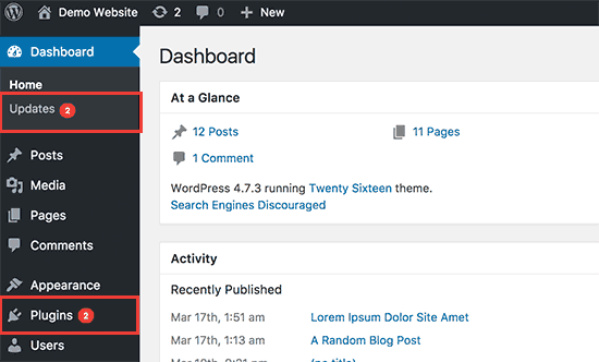 WordPress 后台内的更新通知 WordPress 后台内的更新通知
