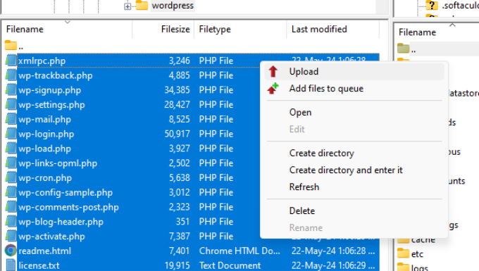 上传 WordPress 核心文件