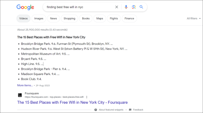 Google 答案框示例