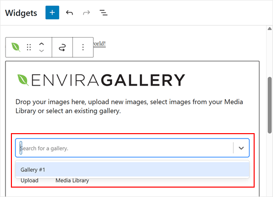 使用 Envira Gallery 小工具选择要显示的图库 使用 Envira Gallery 小工具选择要显示的图库
