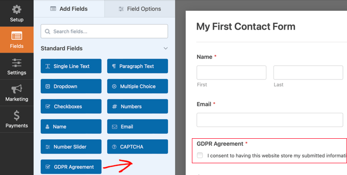 WPForms GDPR 字段