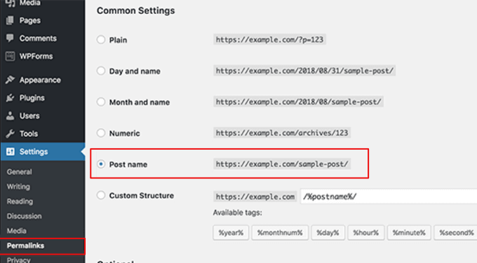 WordPress 固定链接设置