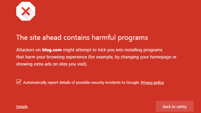 Google Chrome 中的有害网站警告