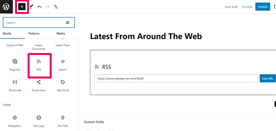 添加 RSS 区块 添加 RSS 区块
