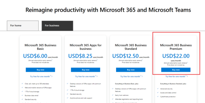 注册 Office 365 Business Premium 选择 Microsoft 365 Business Premium 账户