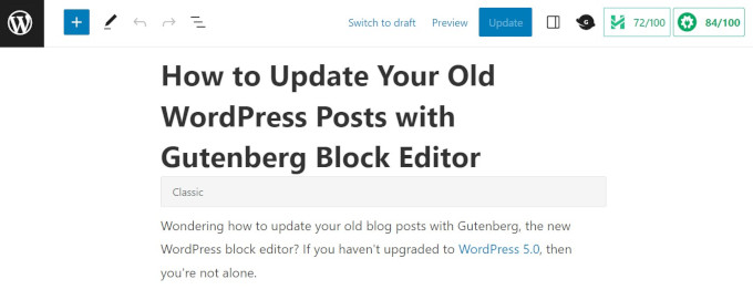 Gutenberg 块编辑器中的经典块