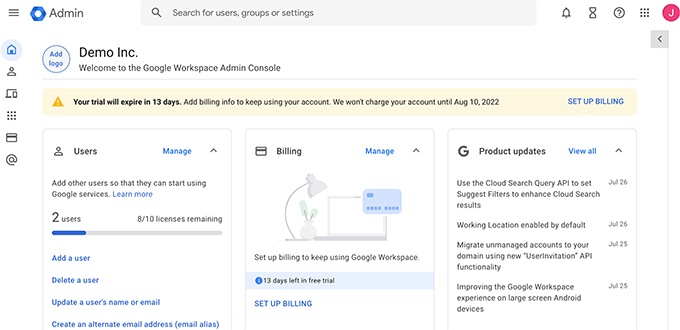 Google Workspace 管理仪表盘