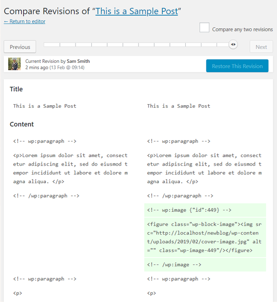WordPress Post Revision 界面 WordPress Post Revision 界面