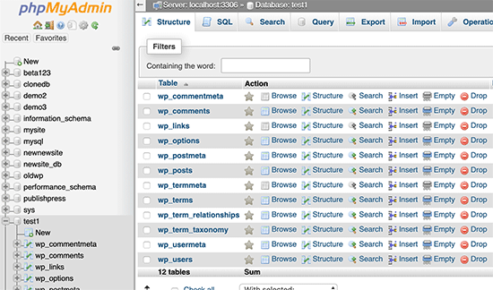 phpMyAdmin 仪表盘