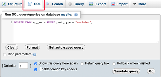 通过 MySQL 删除修订 通过 MySQL 删除修订