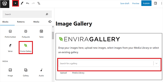 添加 Envira Gallery 区块
