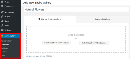 使用 Envira Gallery 创建新图库