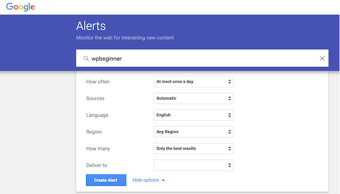 使用 Google Alerts 设置内容被盗通知