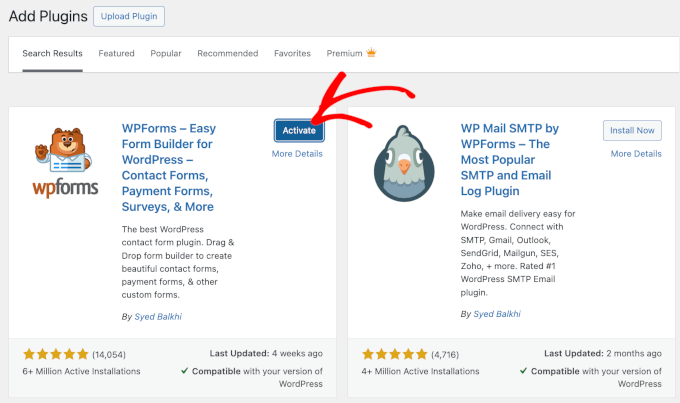 激活 WPForms WordPress 插件