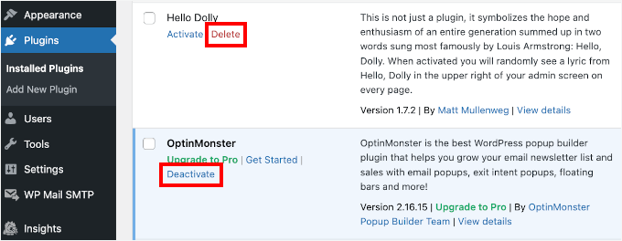卸载 WordPress 插件