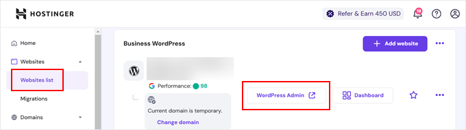 从 Hostinger 登录 WordPress