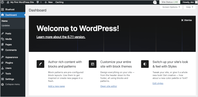 WordPress 仪表盘