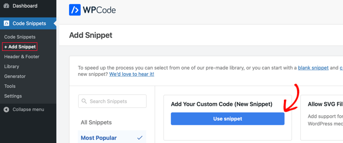 在 WPCode 中添加自定义代码