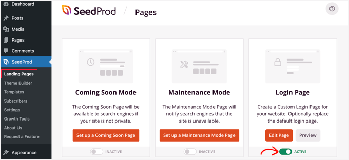 激活 SeedProd 登录页面 激活 SeedProd 登录页面